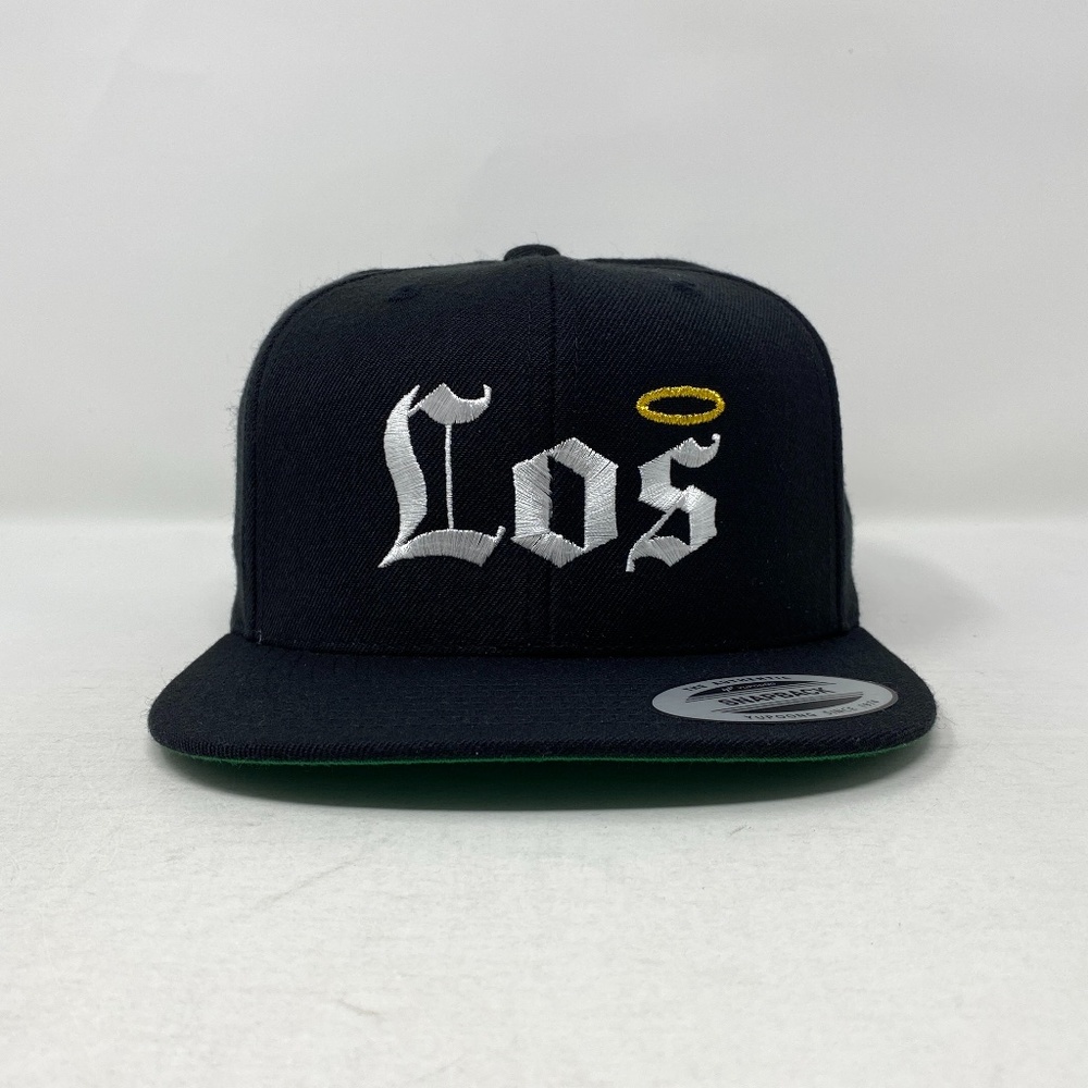 Los Old English Gold Halo Over S Snapback Hat Cap